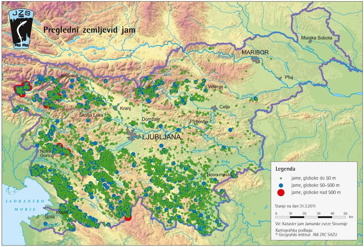 Mapa de les coves a Eslovènia