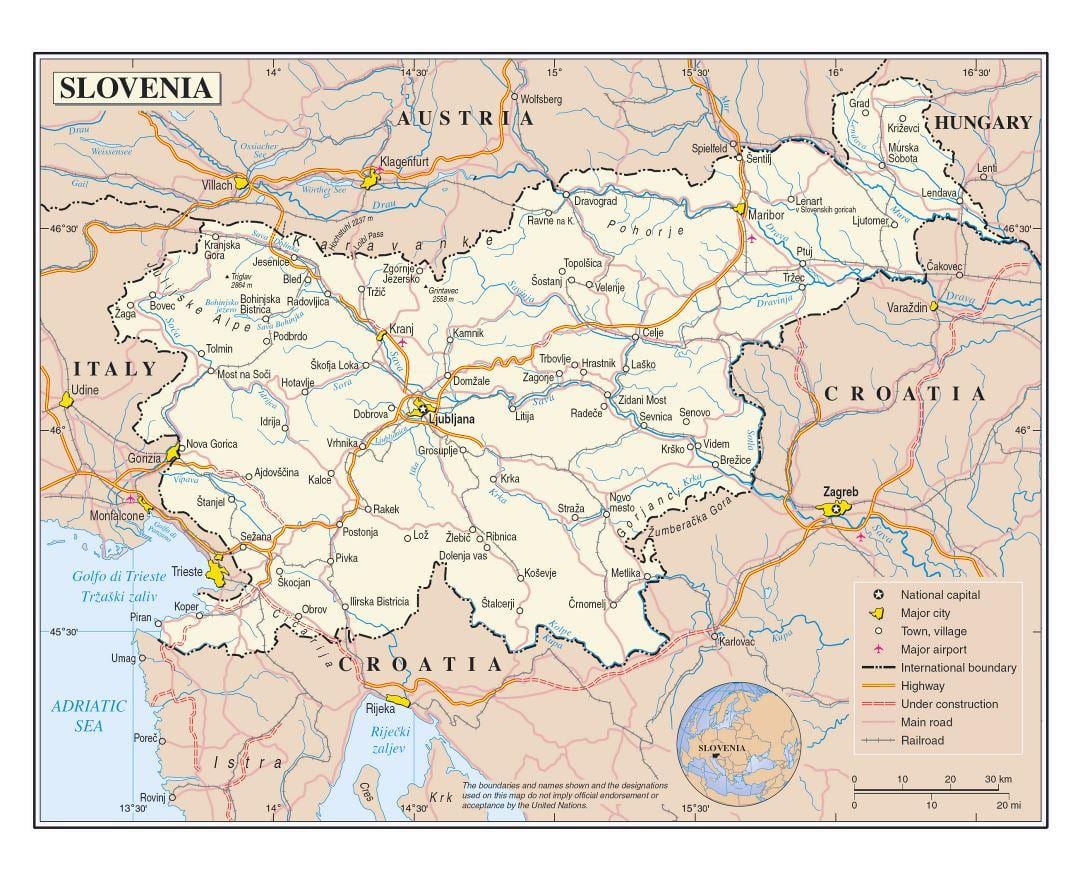 Mapa d'Eslovènia aeroports