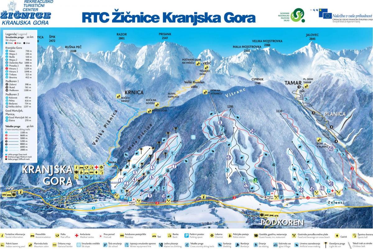 Mapa d'Eslovènia estacions d'esquí