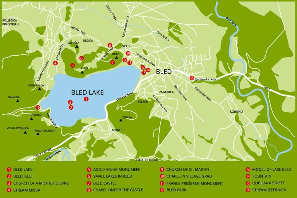 mapa d'Eslovènia mostrant el llac bled