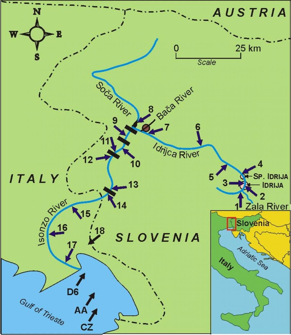 Mapa de soca riu Eslovènia